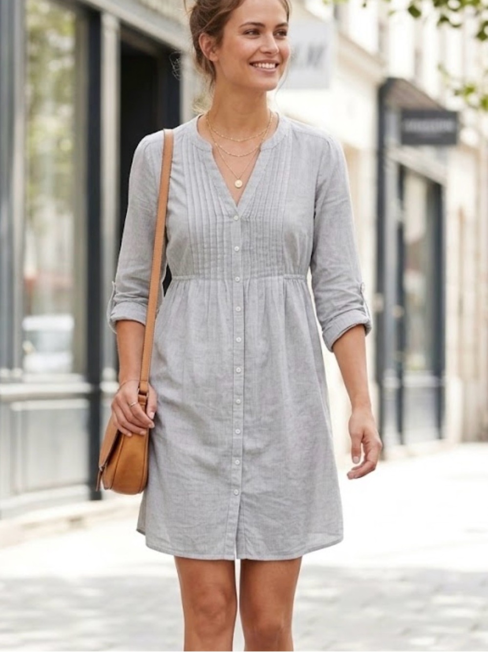 H&M Light Gray Button-Front Mini Dress